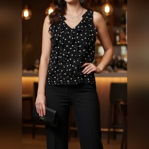 White House Black Market Black and White Polka Dot Blouse Pit 18 L23.5